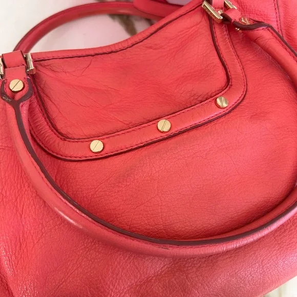 Tory Burch Amanda Double Zip Vibrant Coral ALL LEATHER Satchel - Picture 6 of 10